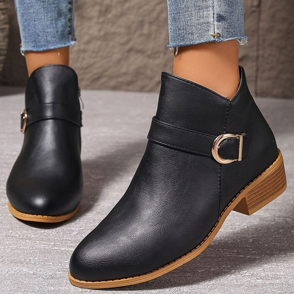 Hélène - Bottines Élégantes Boucle Talon Carré