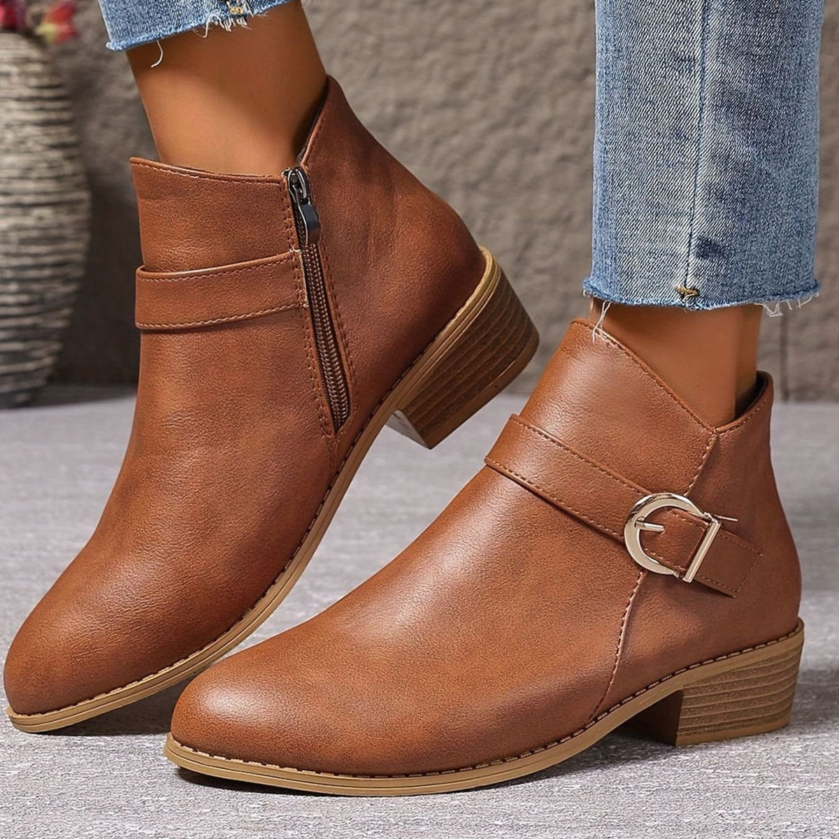 Hélène - Bottines Élégantes Boucle Talon Carré