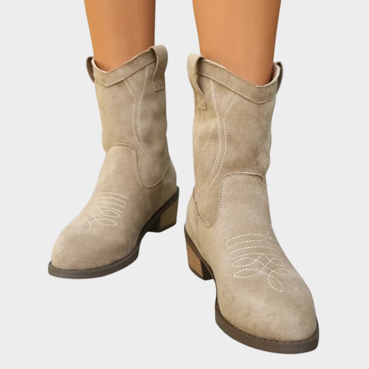 Claire - Bottes Cowboy Élégantes Daim Brodées