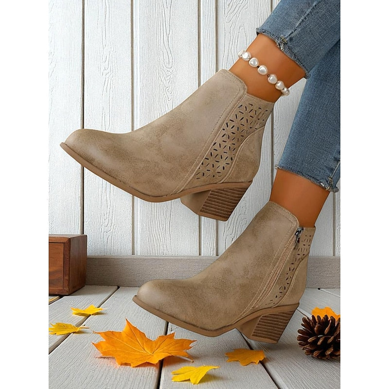 Sylvie - Bottines Élégantes Daim Ajourées
