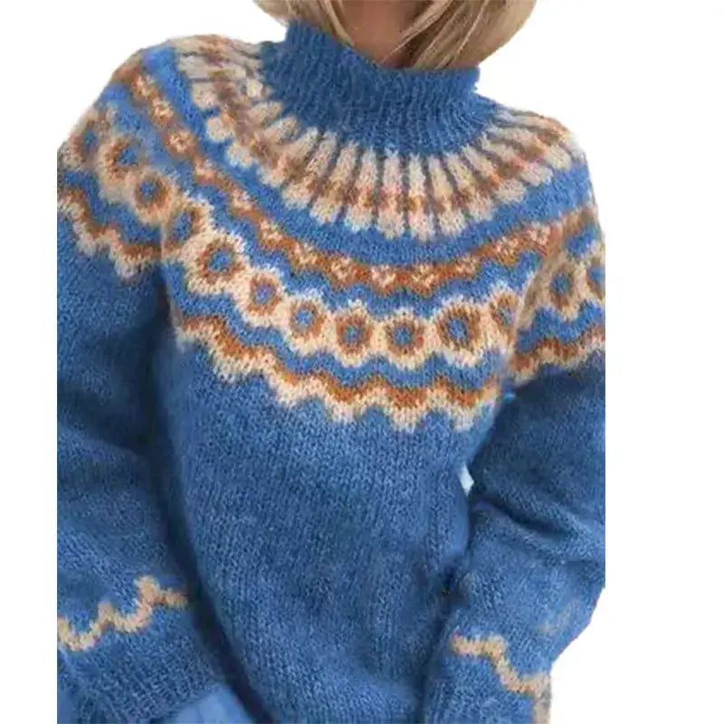 Camille - Pull Col Roulé Norvégien Motif Traditionnel Femme