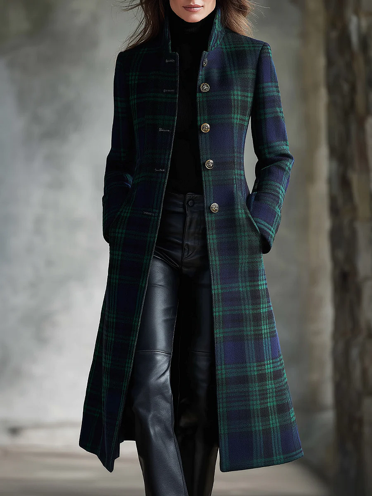 Michèle | Manteau Élégant Long Carreaux