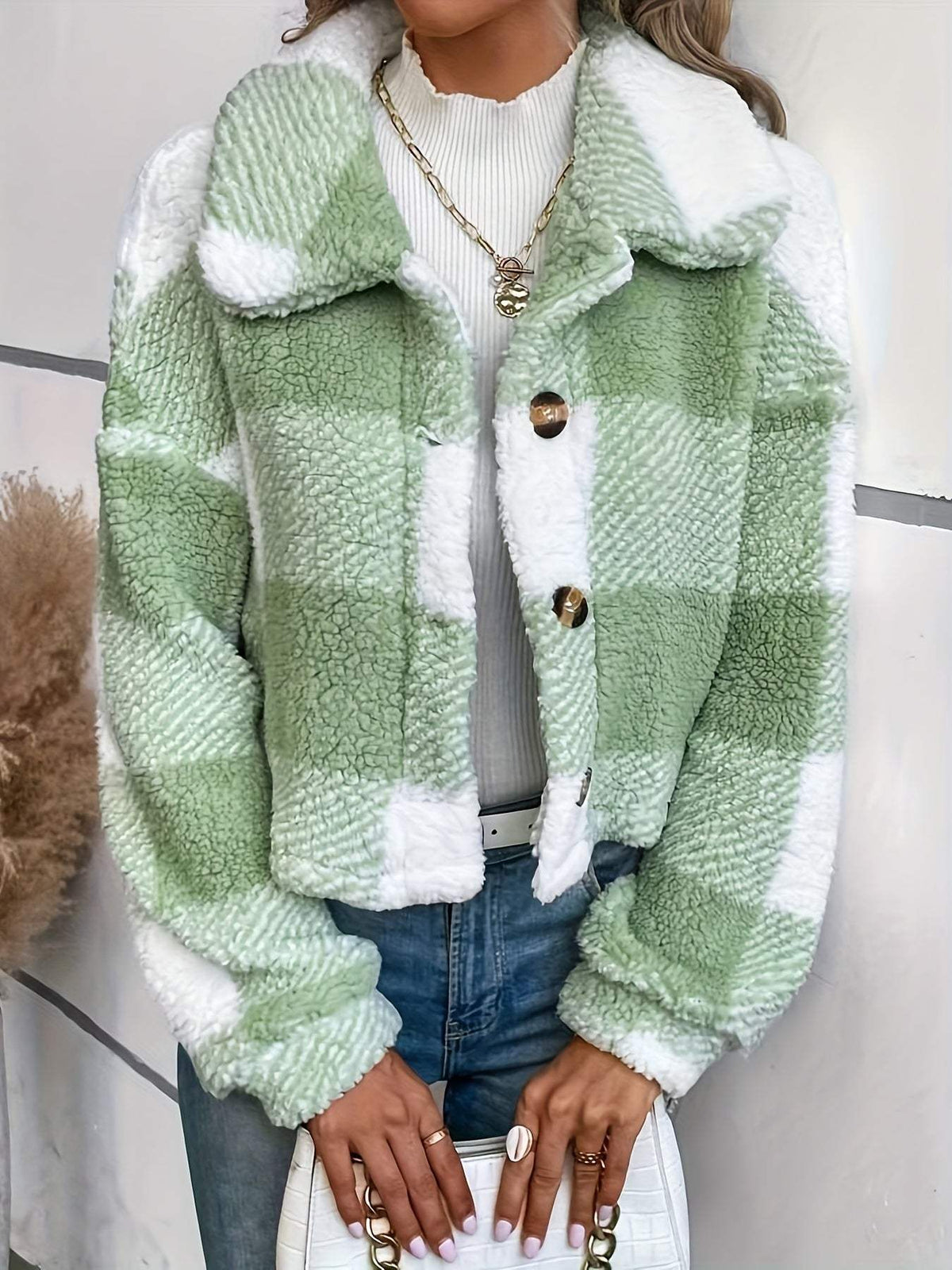 Priya - Manteau Chic Vichy Sherpa