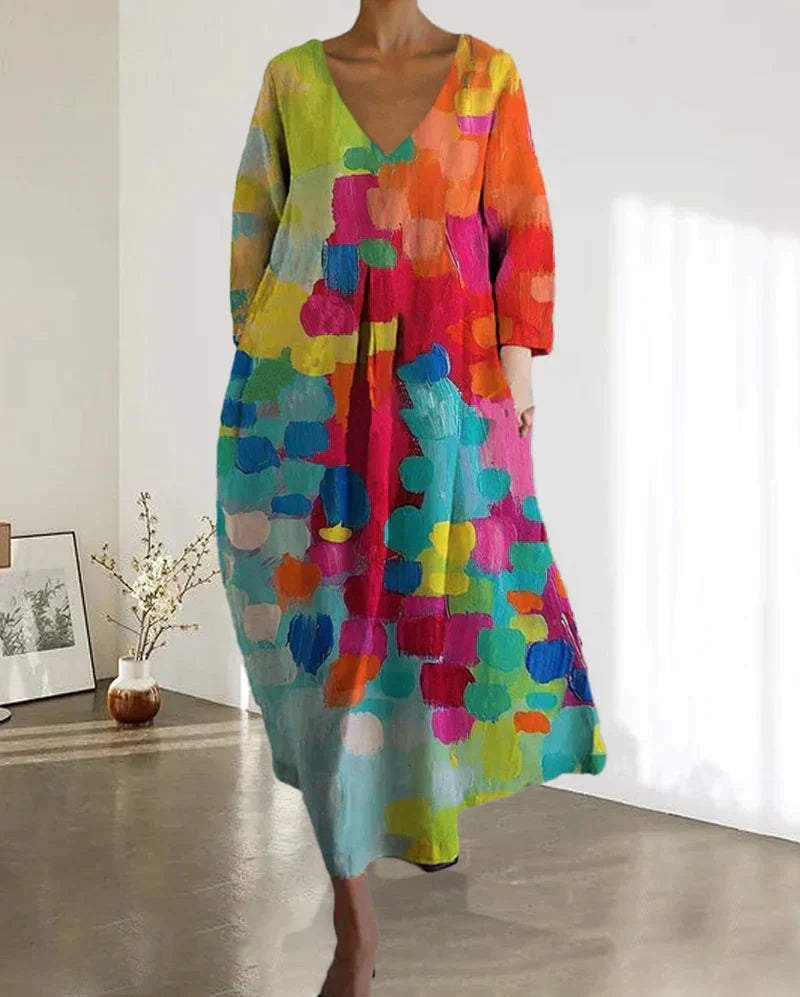 Thea - Robe Imprimée Colorée Avec Décolleté En V 1