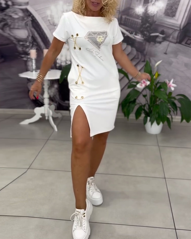 Stéphanie - Robe T-Shirt À Fente Décontractée