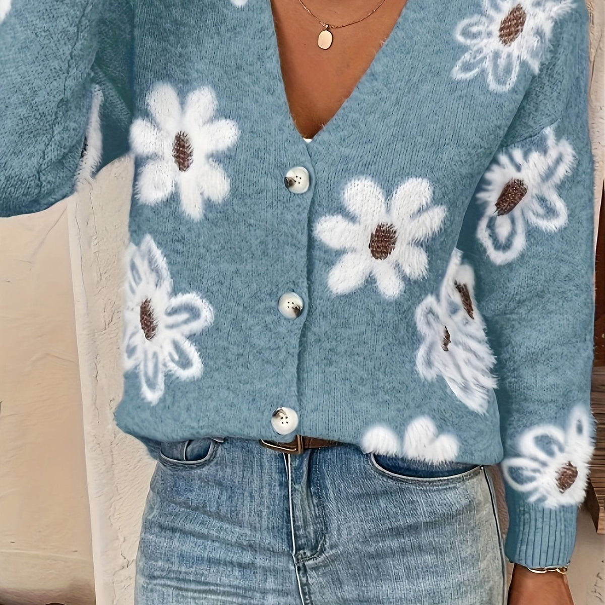 Sylvie - Gilet Féminin Fleuri Boutonné