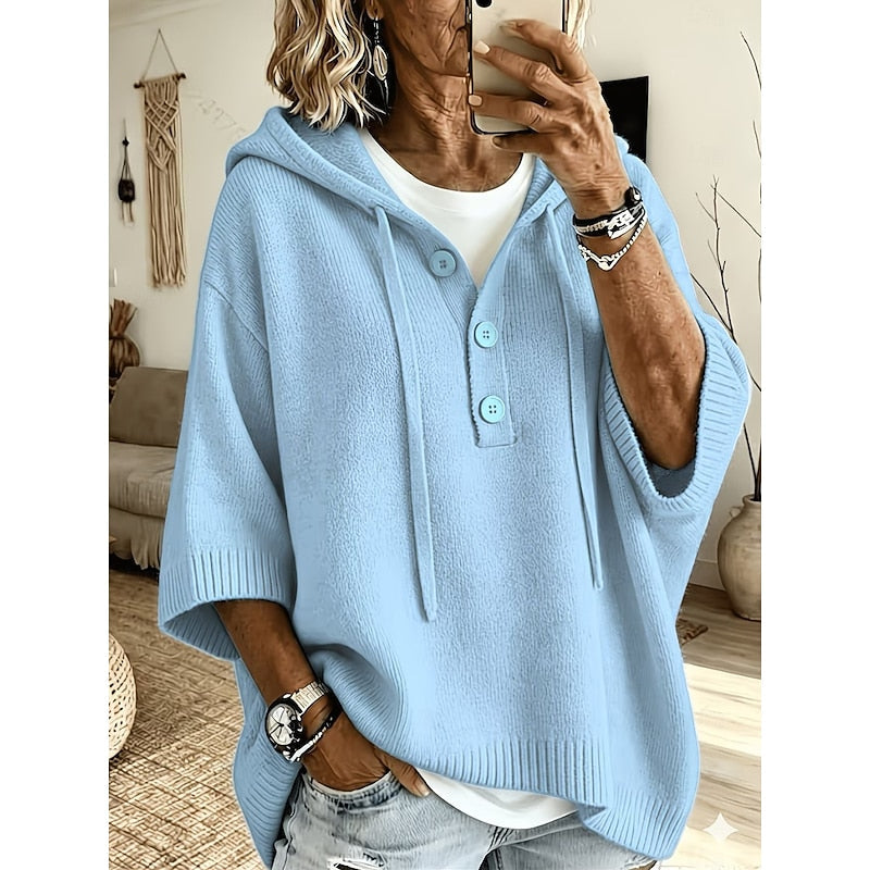Valérie - Pull Élégant Boutonné Capuche