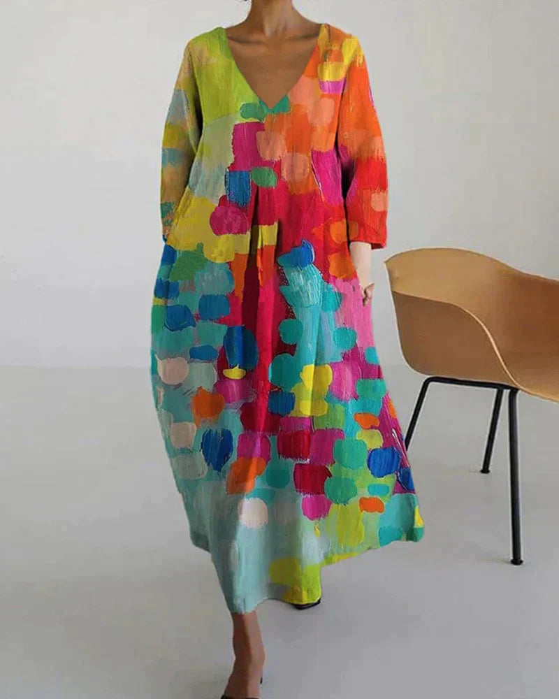 Thea - Robe Imprimée Colorée Avec Décolleté En V 2