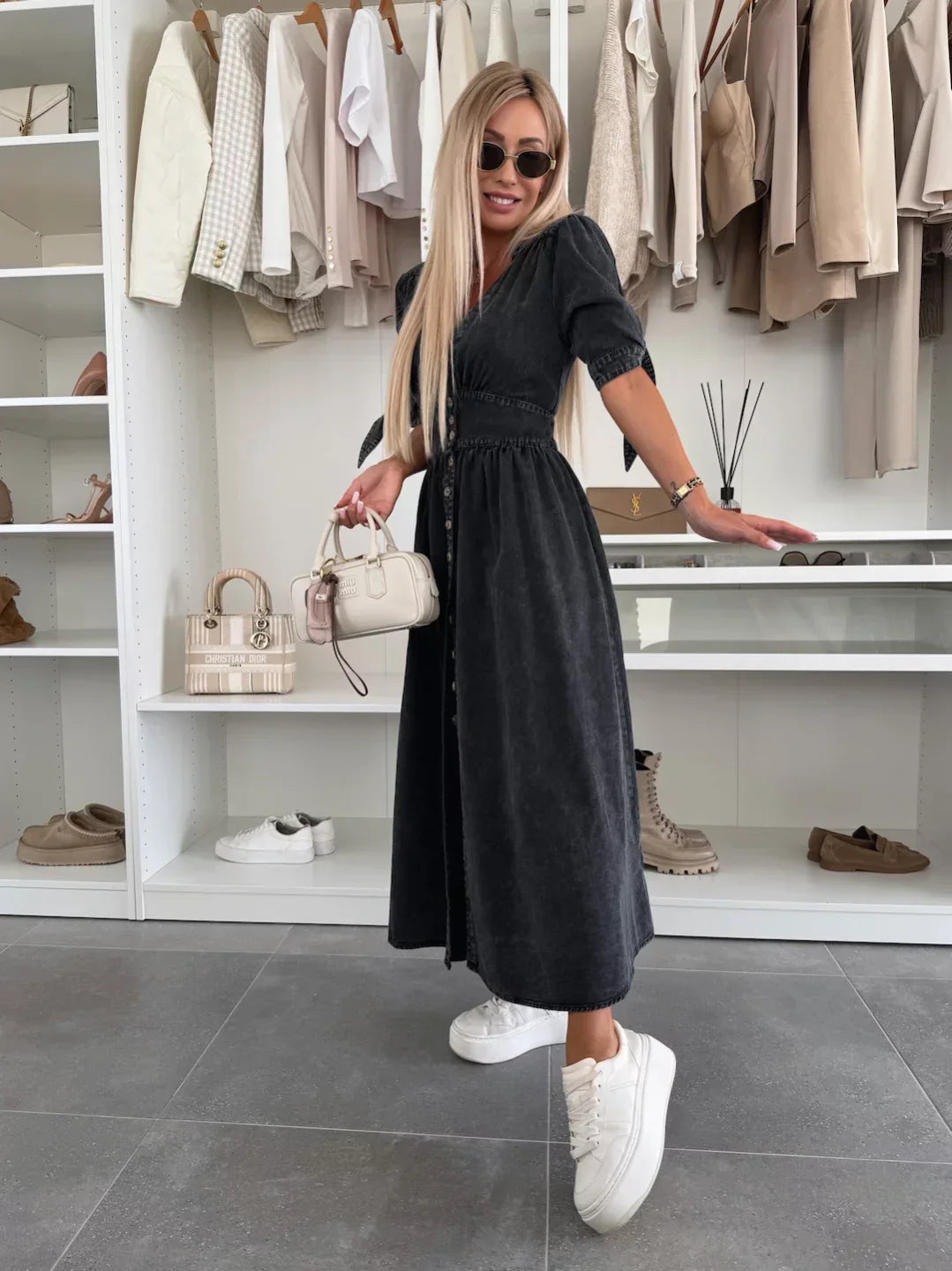 Joëlle - Robe Longue en Jean Col V