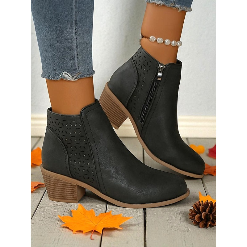 Sylvie - Bottines Élégantes Daim Ajourées