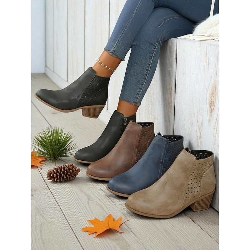 Sylvie - Bottines Élégantes Daim Ajourées