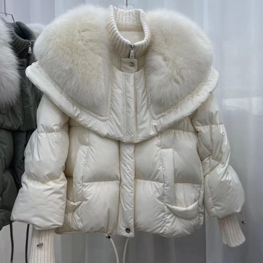 Sylvie - Doudoune Chic Courte Col Fourrure