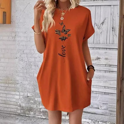 Sandrine - Robe T-Shirt Imprimée Papillon
