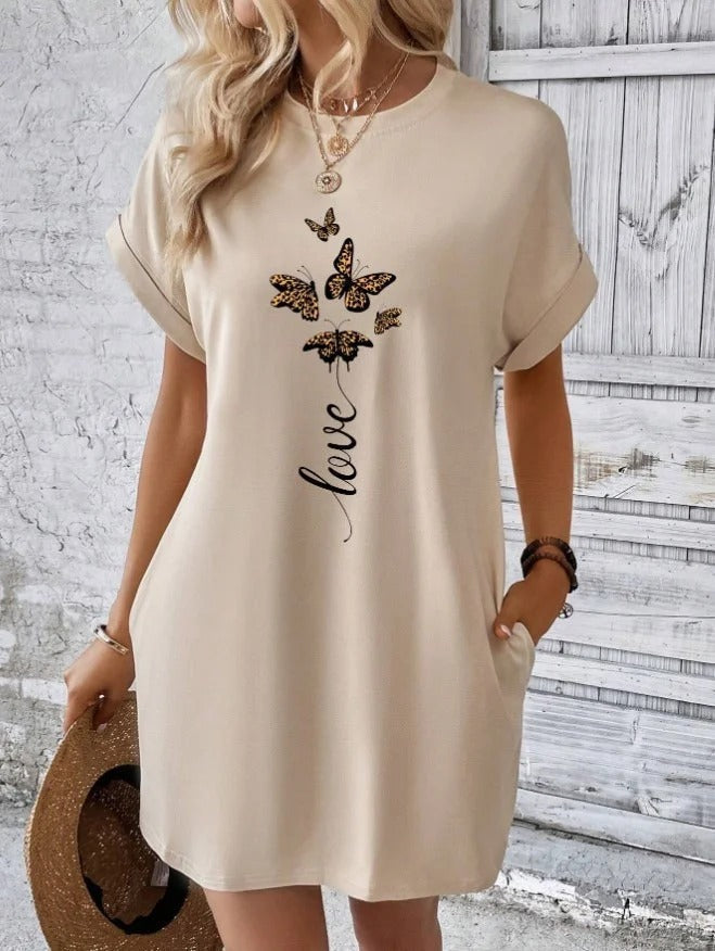 Sandrine - Robe T-Shirt Imprimée Papillon