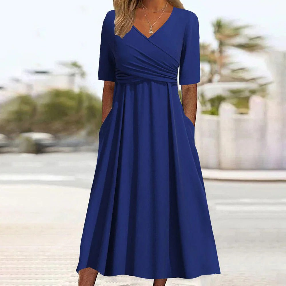 Isabelle - Robe Midi Fluide Col V Élégante