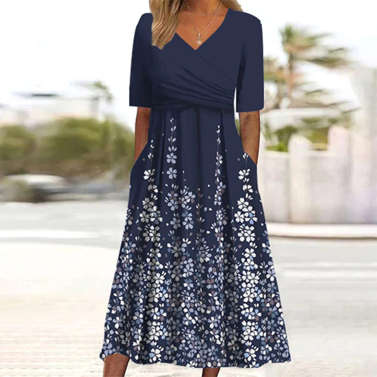 Isabelle - Robe Midi Fluide Col V Élégante