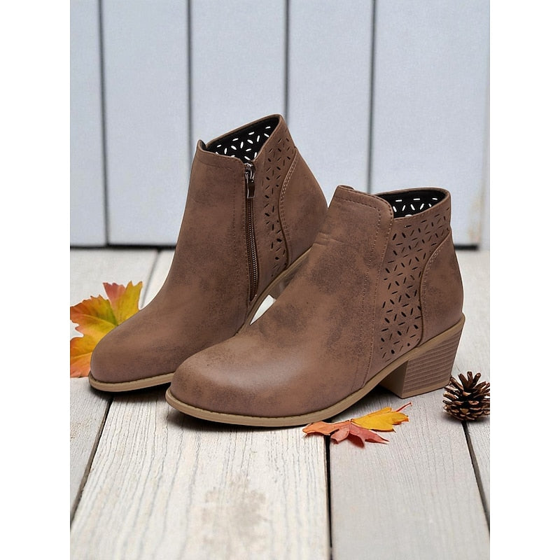Sylvie - Bottines Élégantes Daim Ajourées