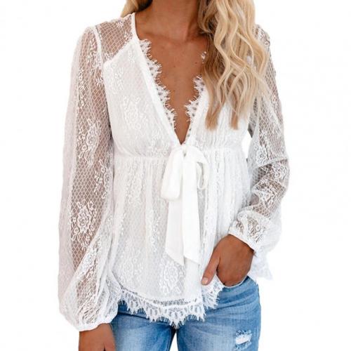 Noémie - Blouse Dentelle Col V Élégante Femme
