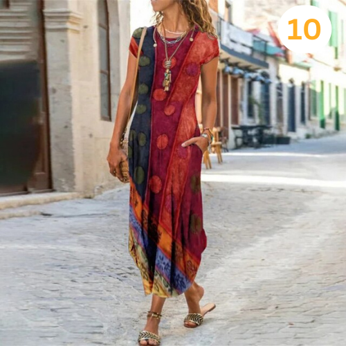 Lucinde - Robe Maxi Longue Avec Imprimé Vif Et Design Élégant