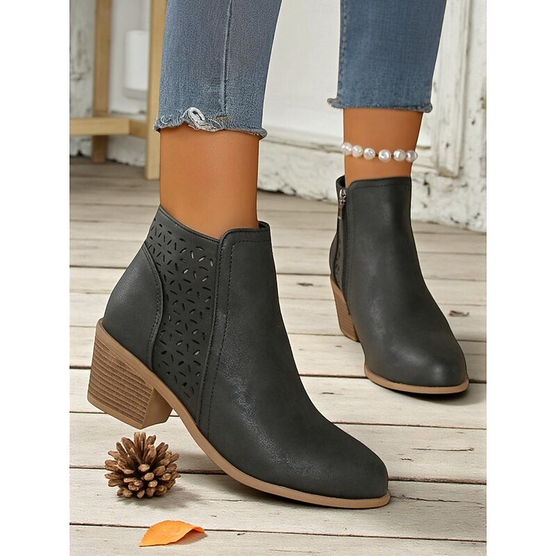 Sylvie - Bottines Élégantes Daim Ajourées