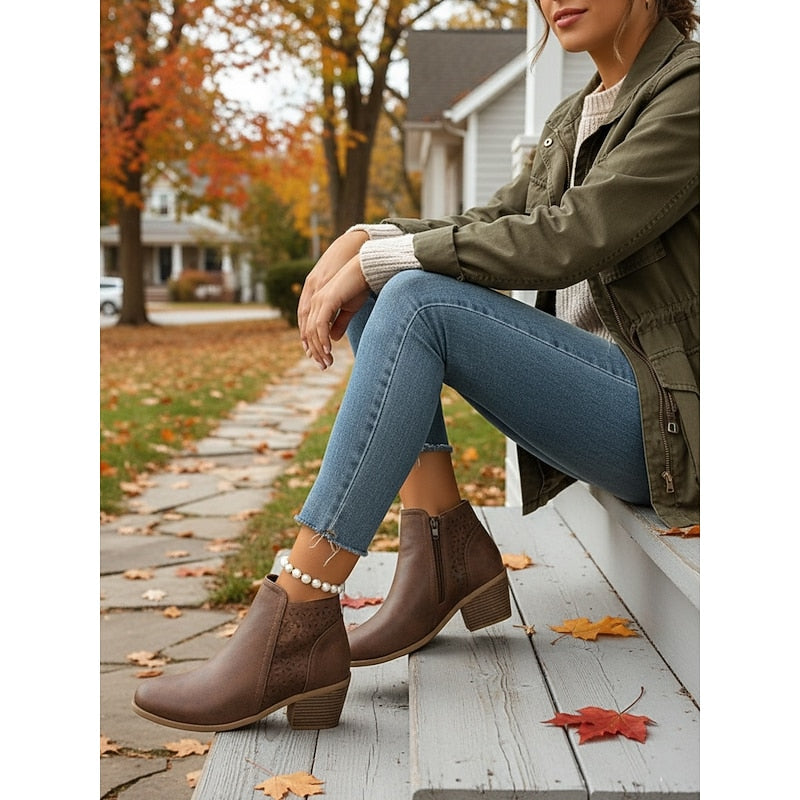 Sylvie - Bottines Élégantes Daim Ajourées