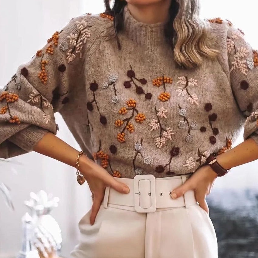 Céline - Pull Féminin Brodé Fleuri