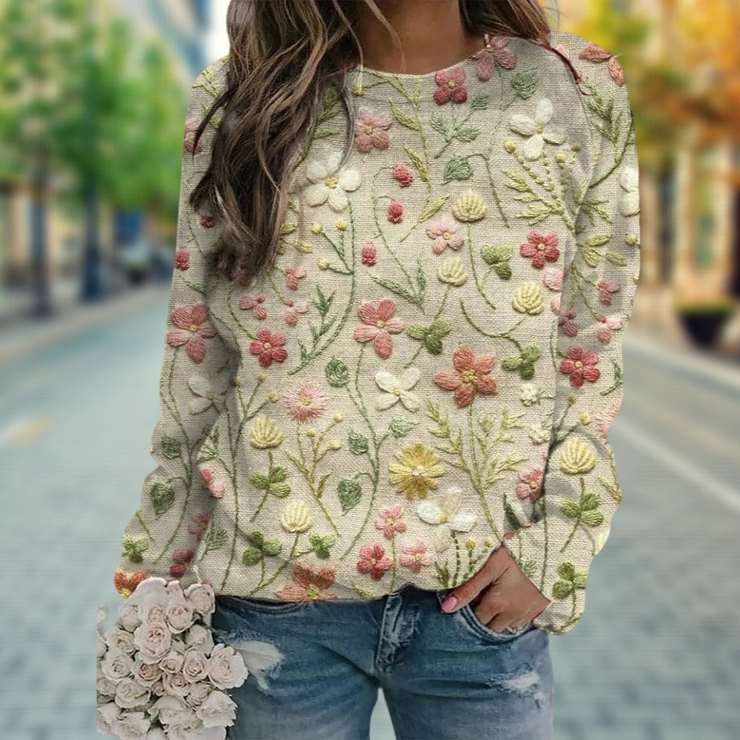 Marguerite - Pull Élégant Fleuri Brodé