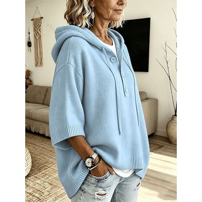 Valérie - Pull Élégant Boutonné Capuche