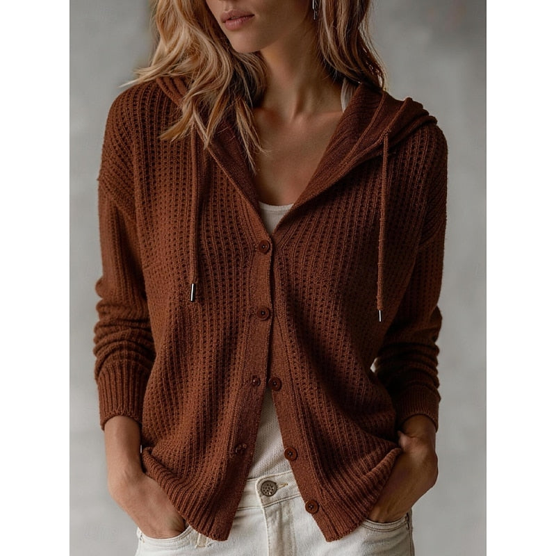 Karine - Cardigan Élégant Boutonné Capuche