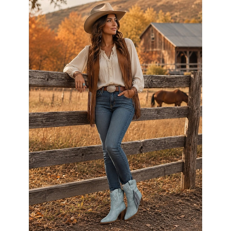 Chloé - Bottines Cowboy Chic Daim Franges