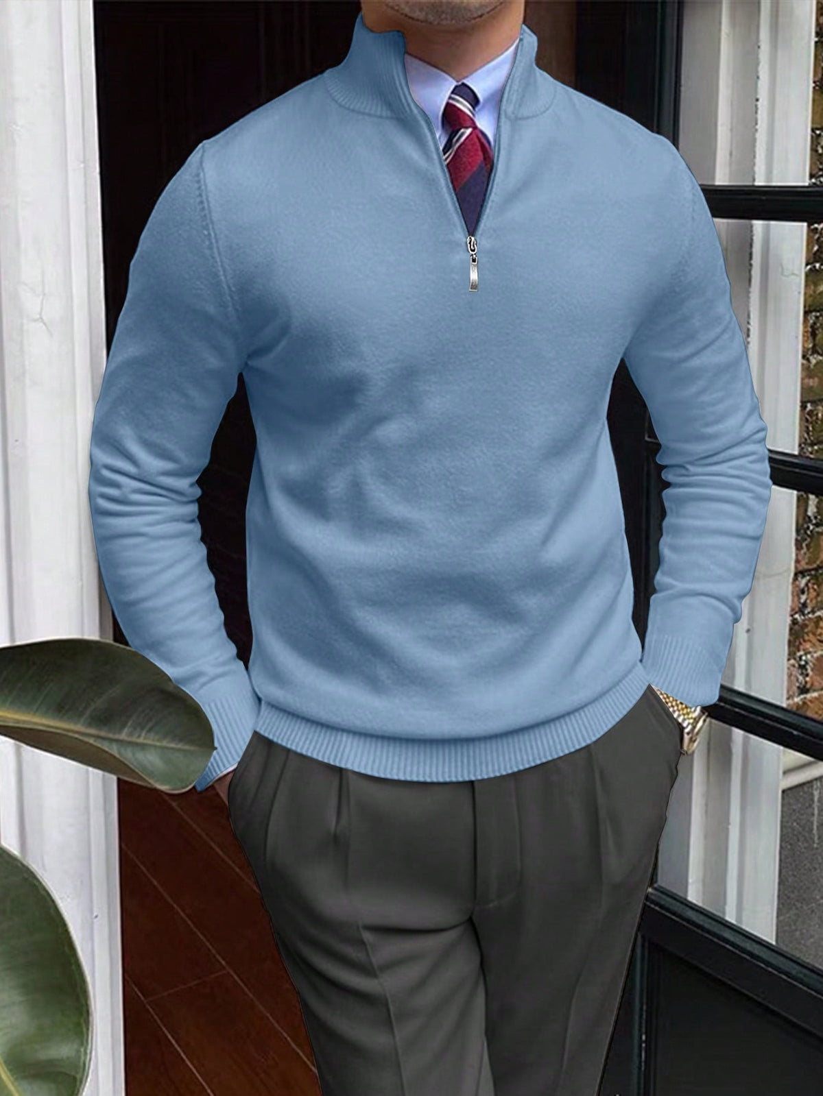 Christophe - Pull Élégant Zippé Col Montant