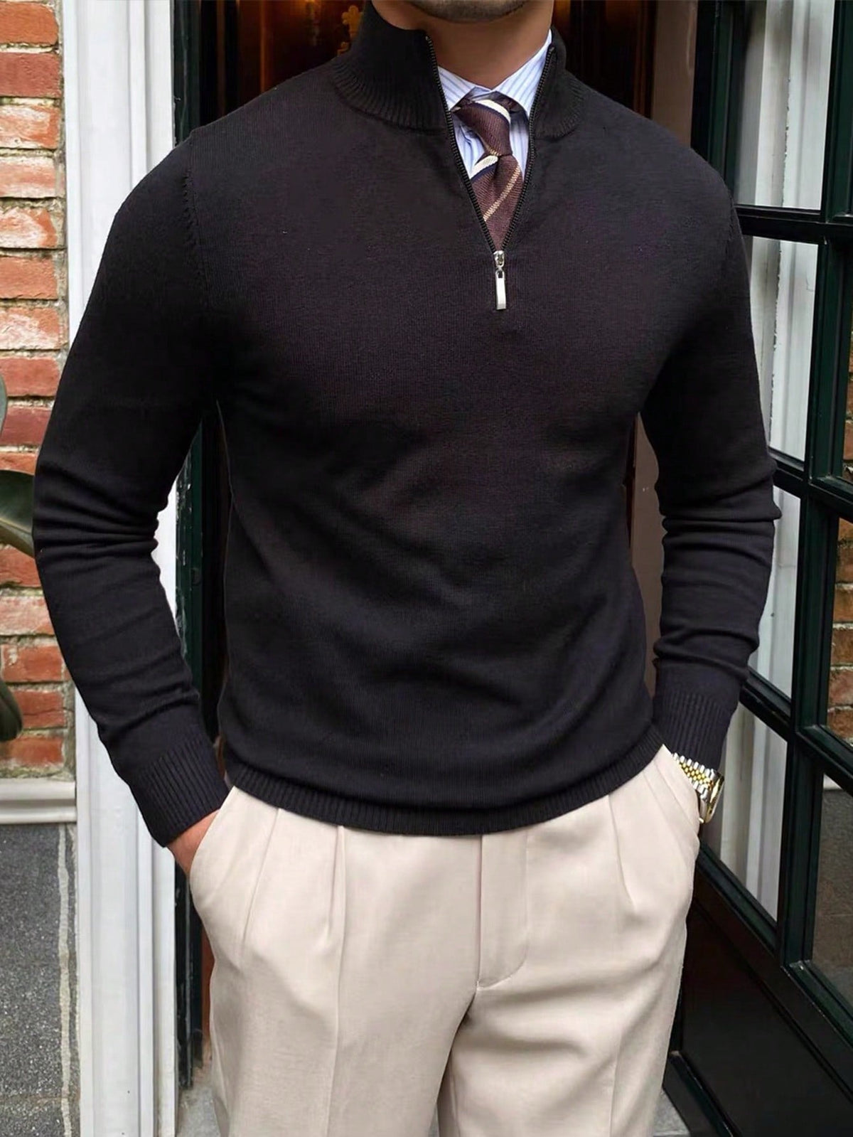 Christophe - Pull Élégant Zippé Col Montant