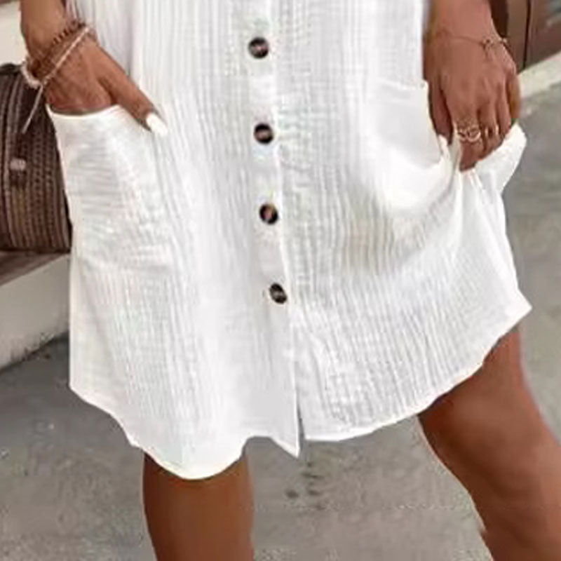 Céline - Belle Robe Chemise en Lin Boutonnée