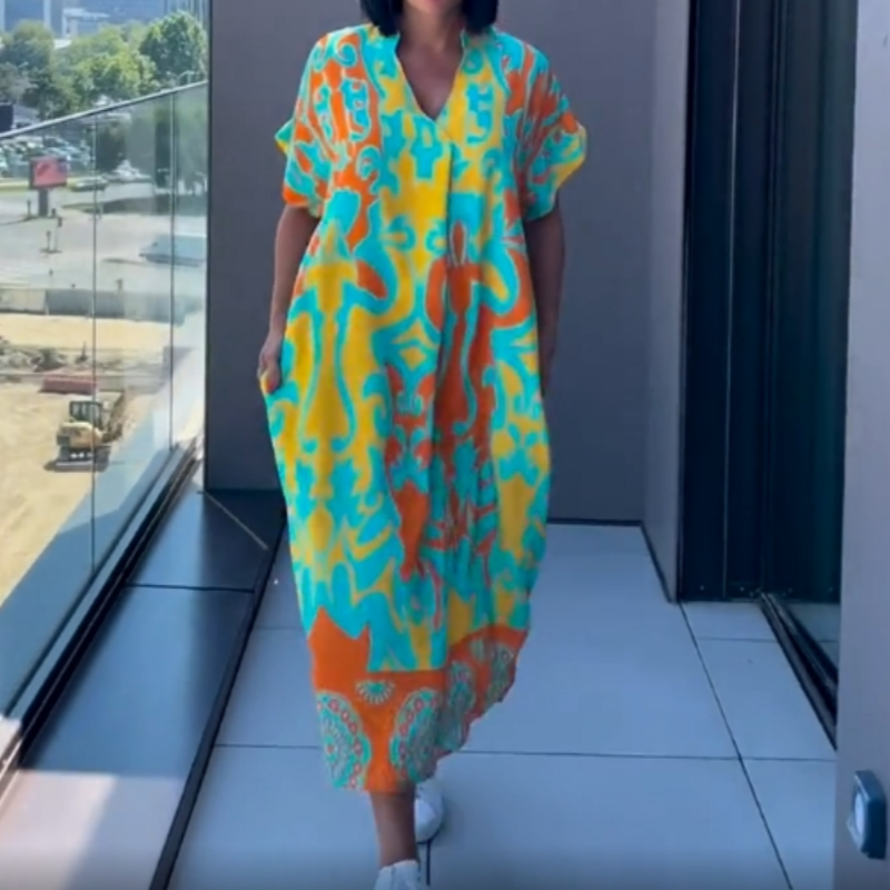 Céline - Robe Caftan Femme Ample Imprimée
