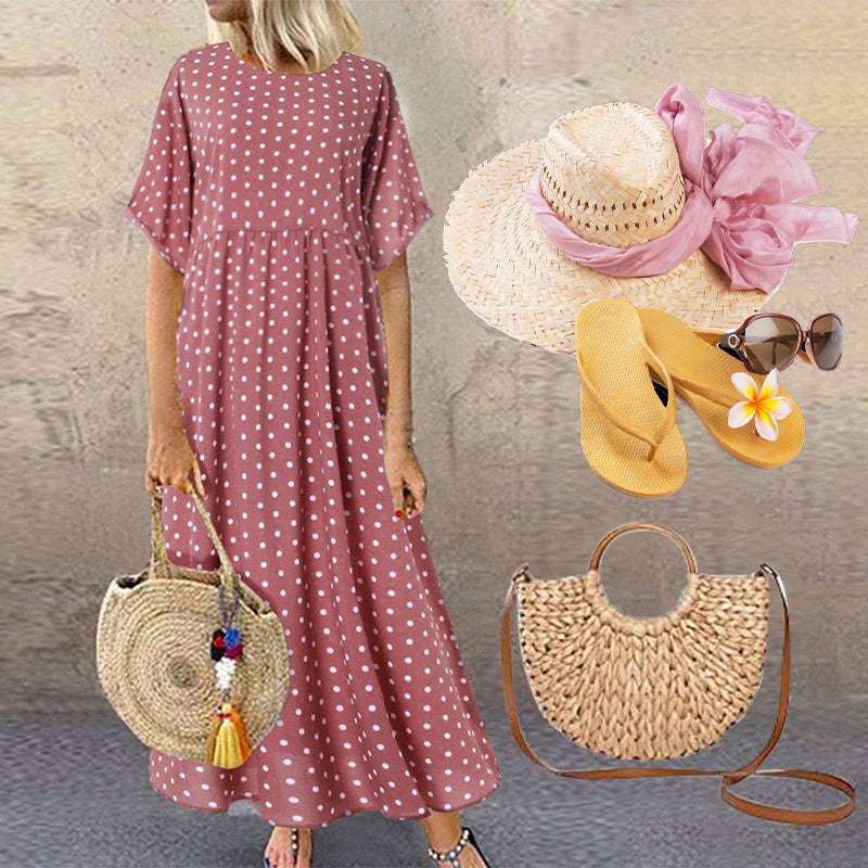 Monique - Robe Longue Femme à Pois Bohème