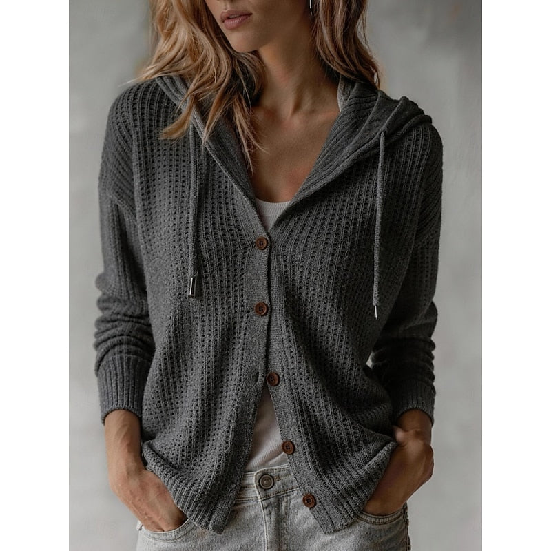 Karine - Cardigan Élégant Boutonné Capuche
