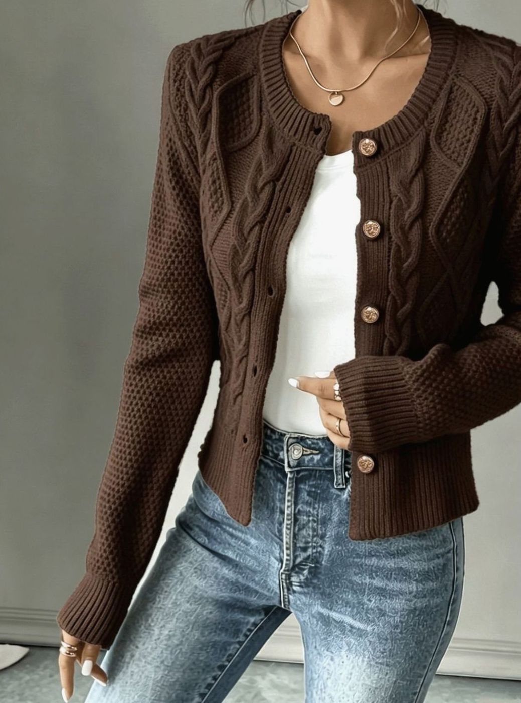 Camille - Cardigan Élégant Torsadé Boutonné