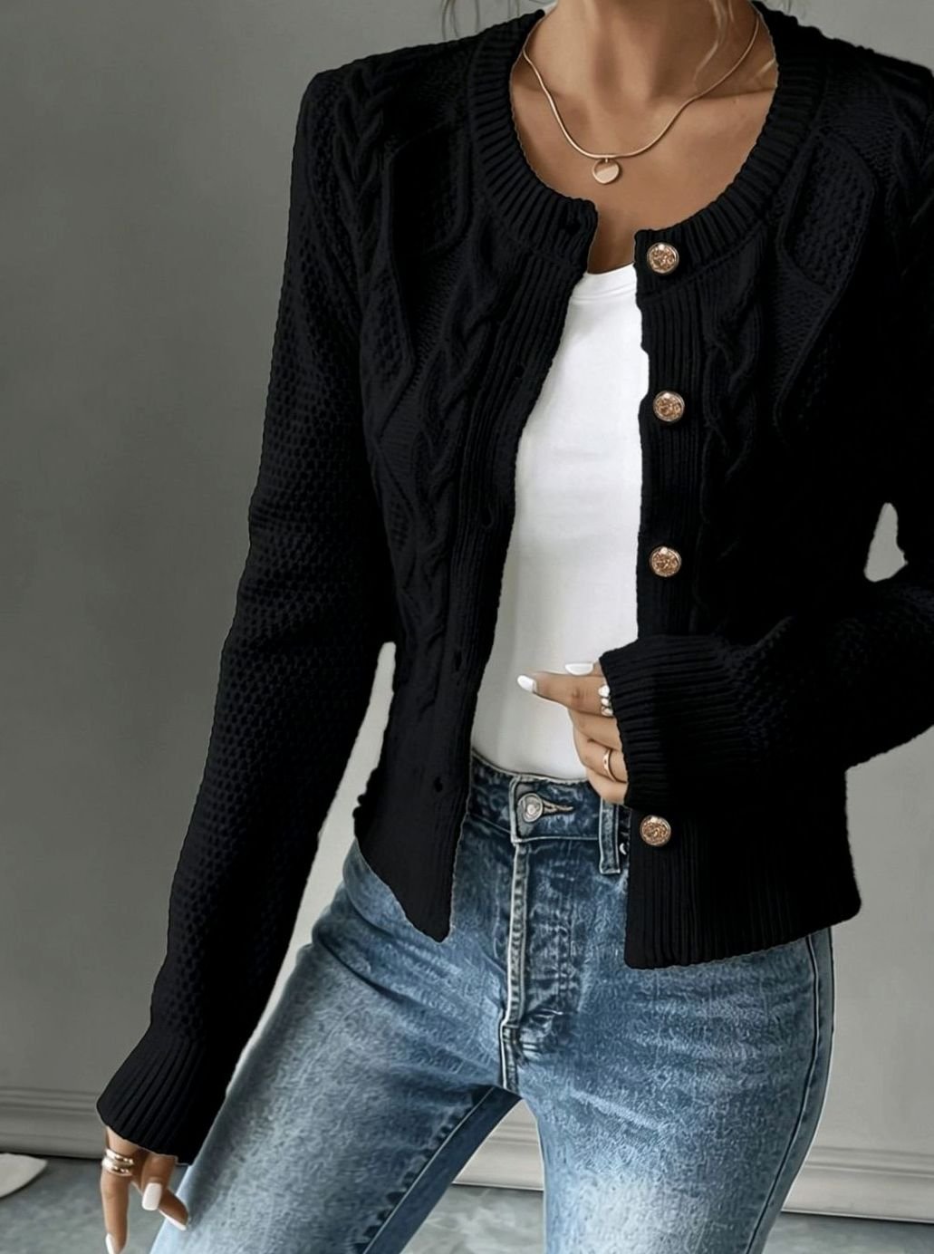 Camille - Cardigan Élégant Torsadé Boutonné