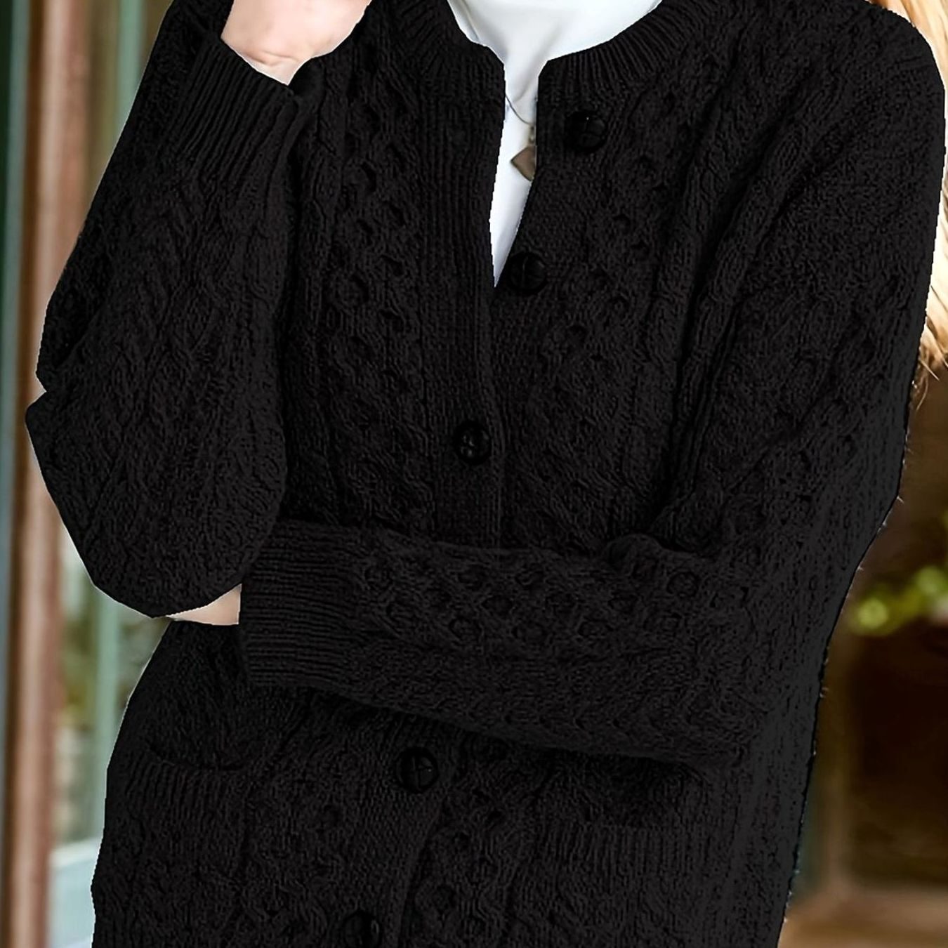 Delphine - Cardigan Élégant Torsadé à Poches