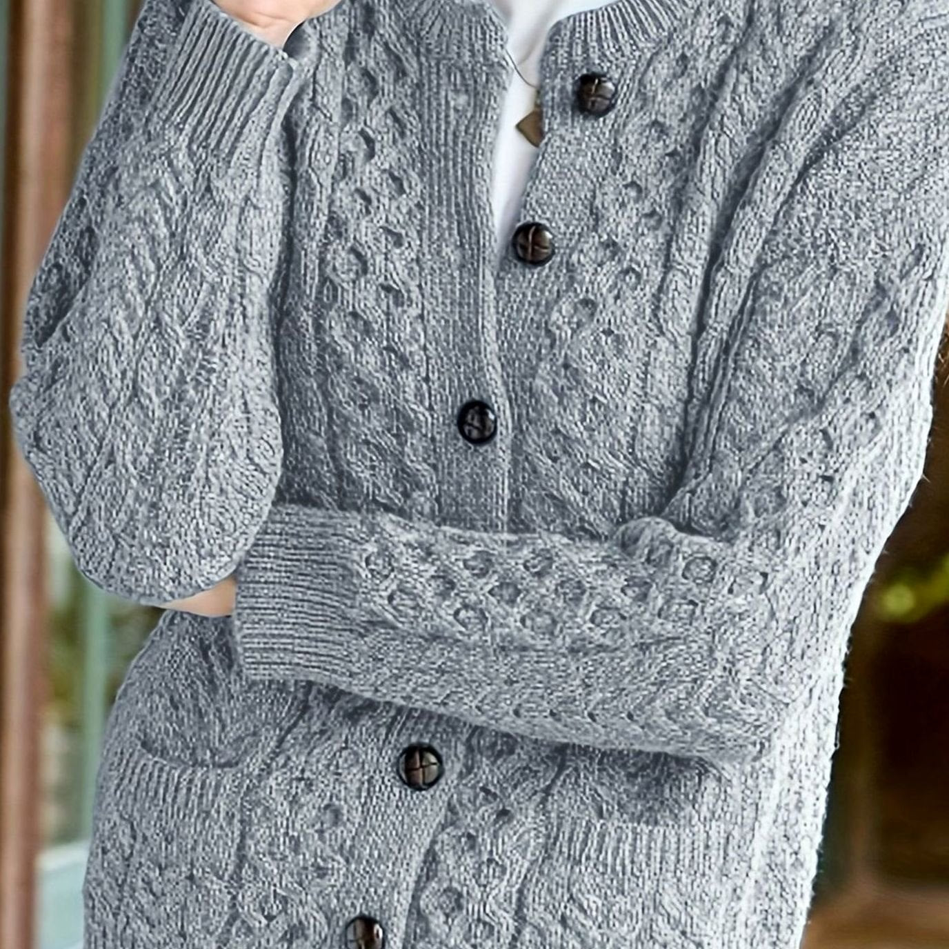 Delphine - Cardigan Élégant Torsadé à Poches