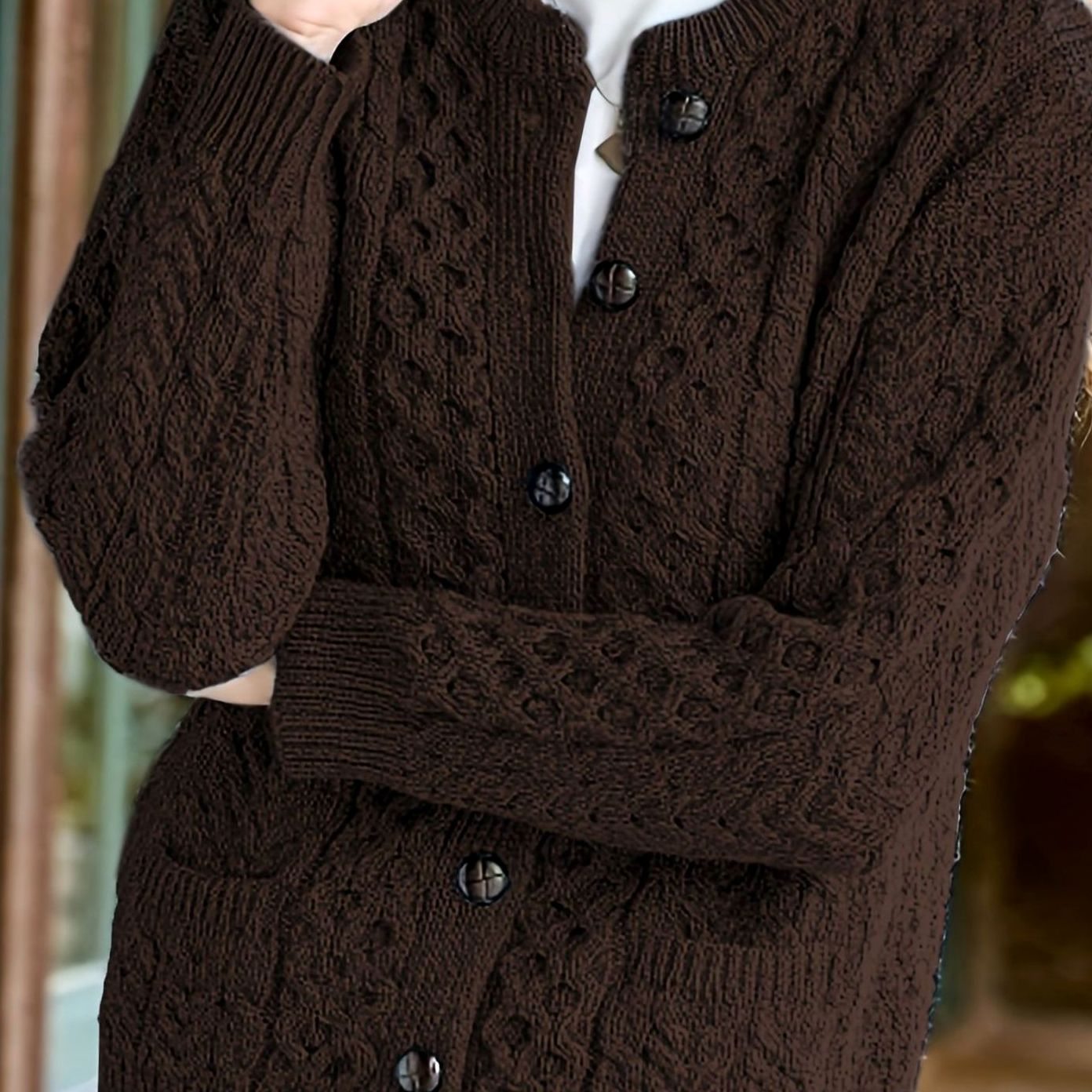 Delphine - Cardigan Élégant Torsadé à Poches