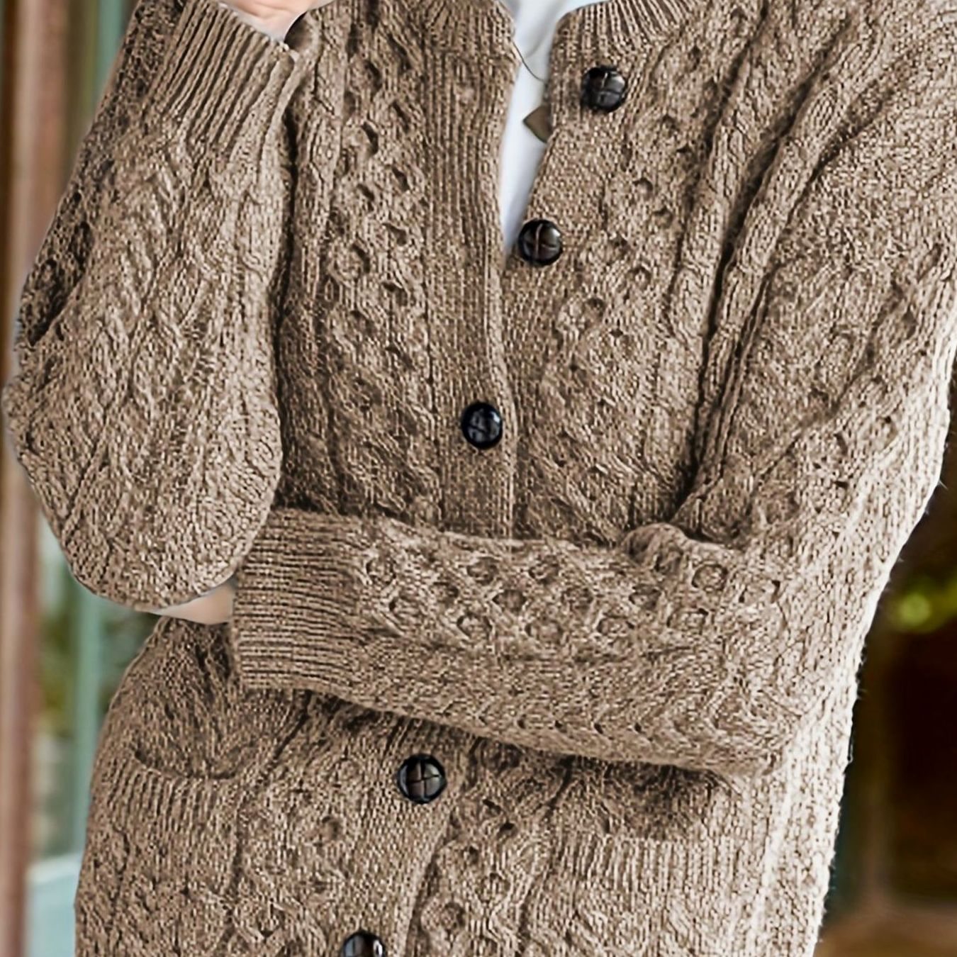 Delphine - Cardigan Élégant Torsadé à Poches