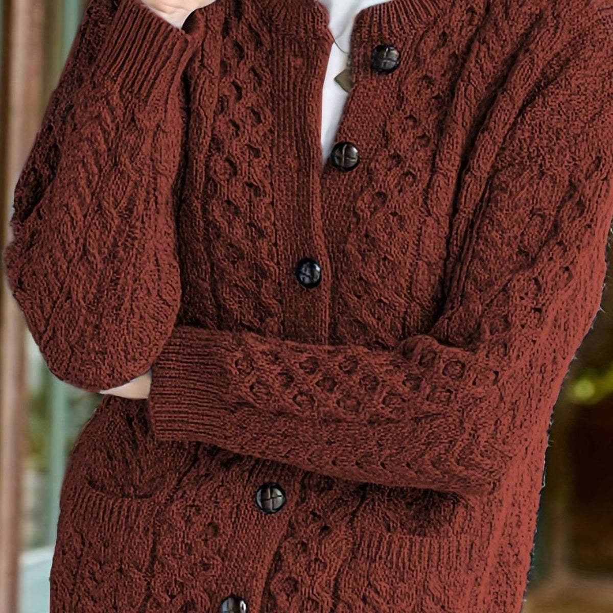 Delphine - Cardigan Élégant Torsadé à Poches