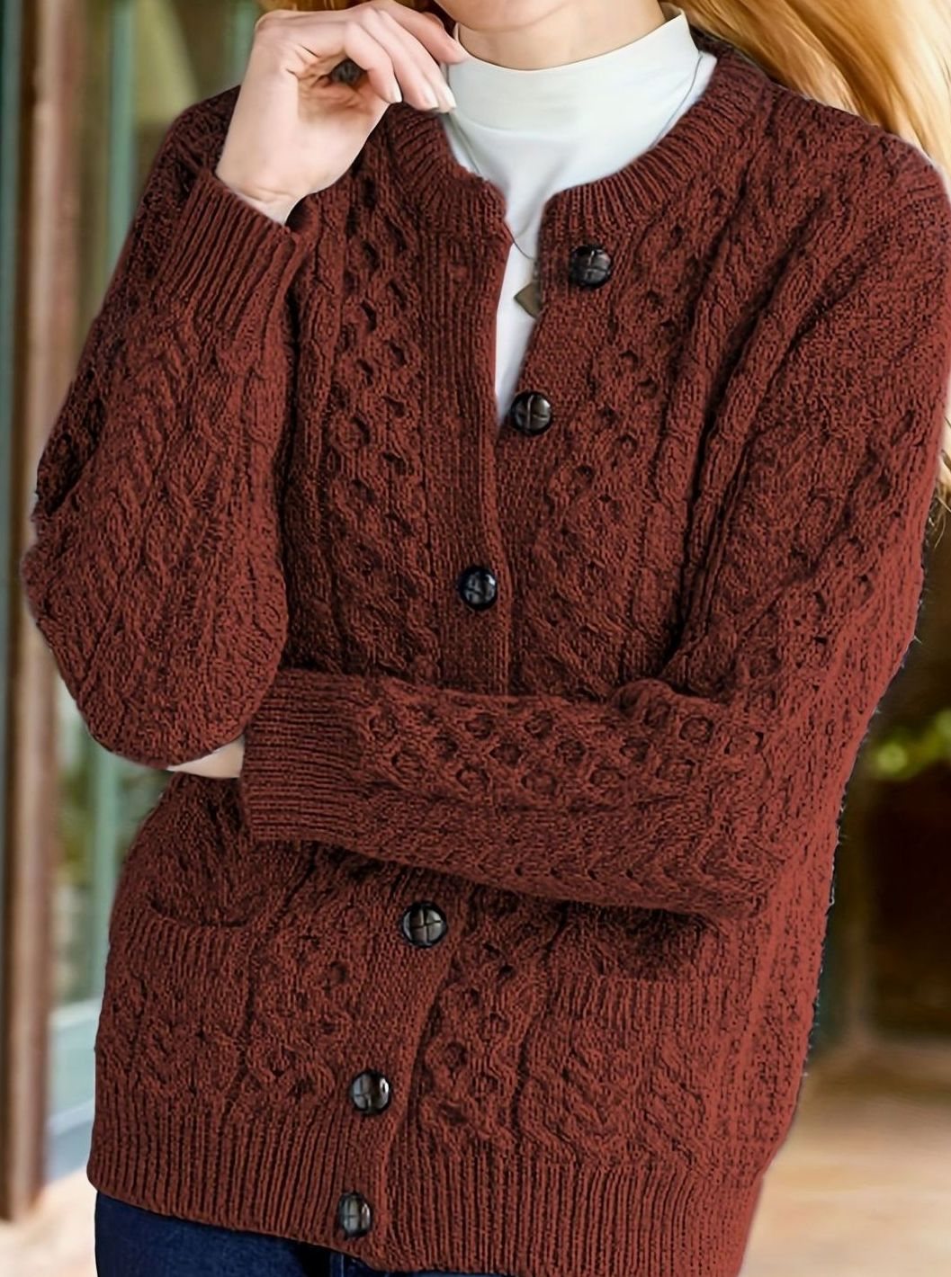 Delphine - Cardigan Élégant Torsadé à Poches