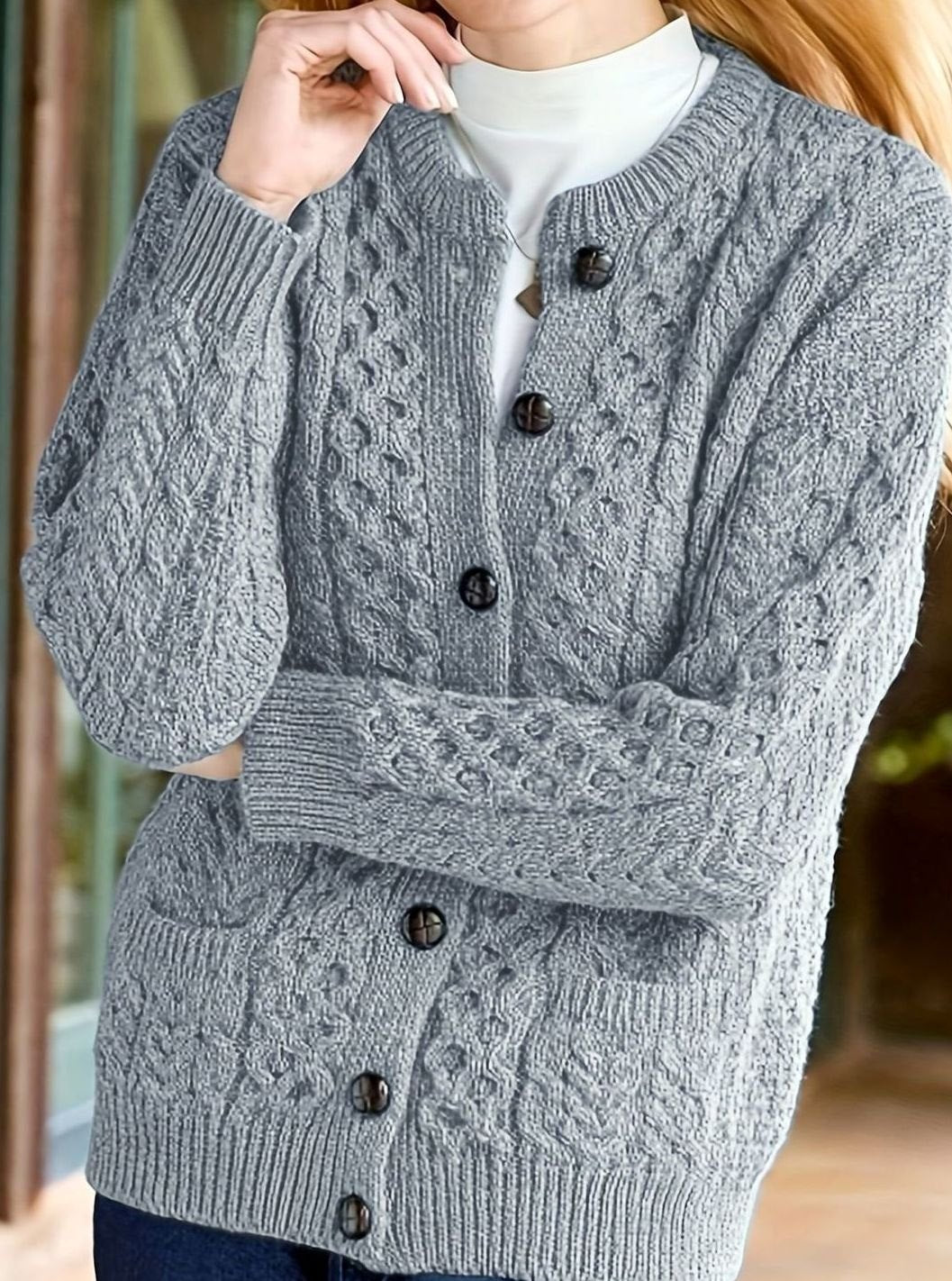 Delphine - Cardigan Élégant Torsadé à Poches