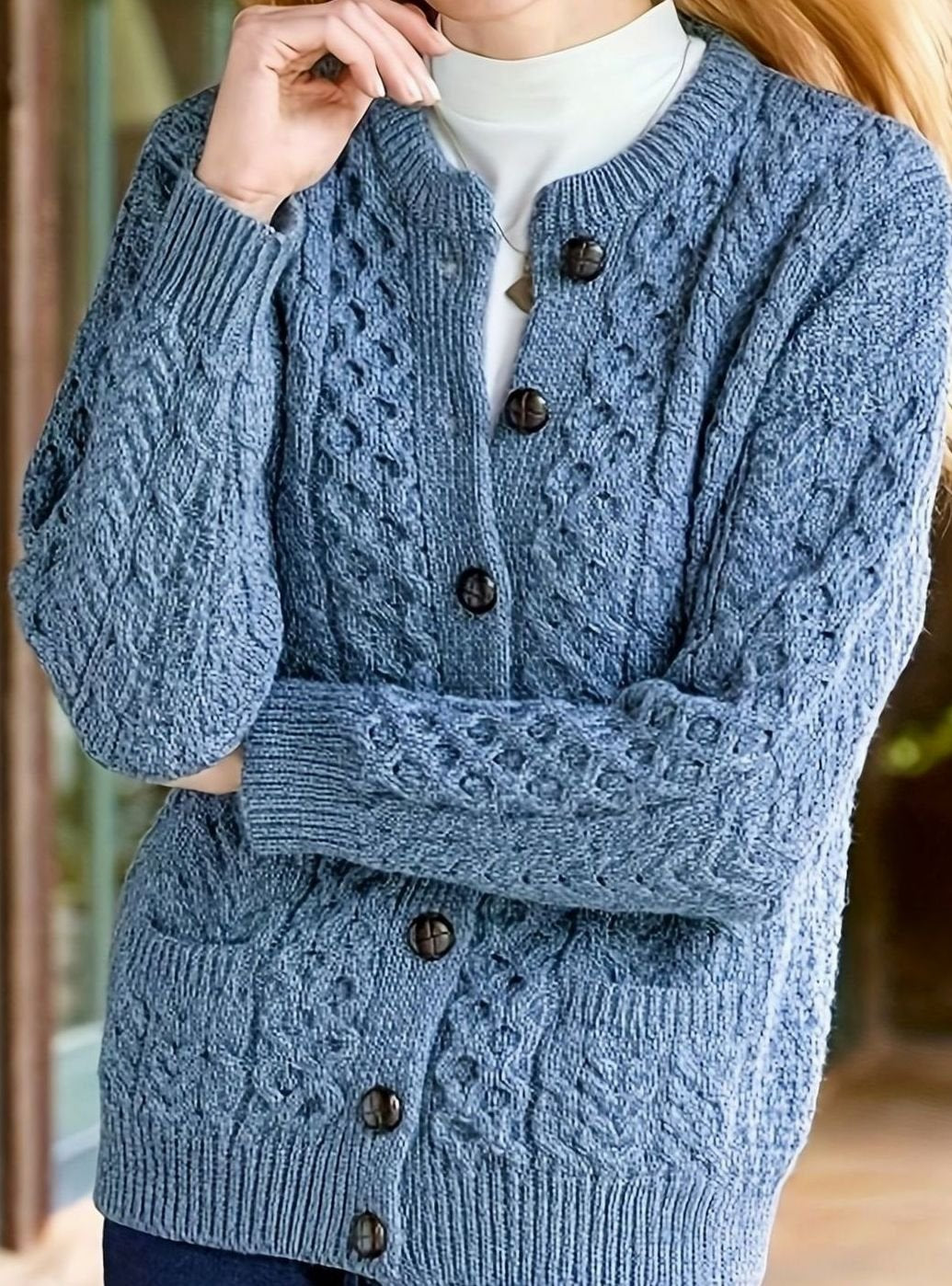 Delphine - Cardigan Élégant Torsadé à Poches