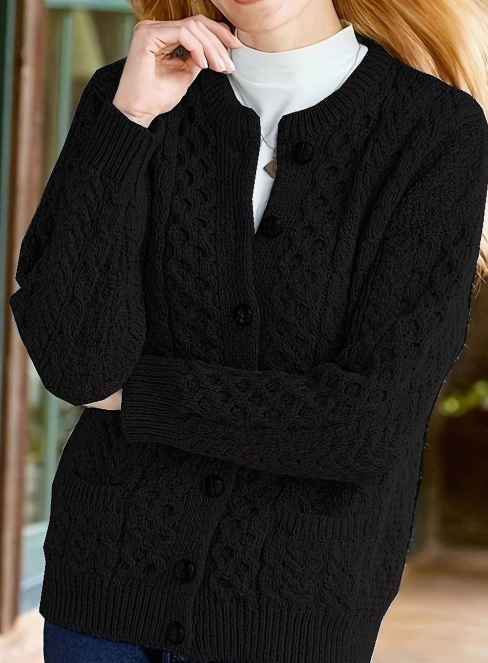 Delphine - Cardigan Élégant Torsadé à Poches