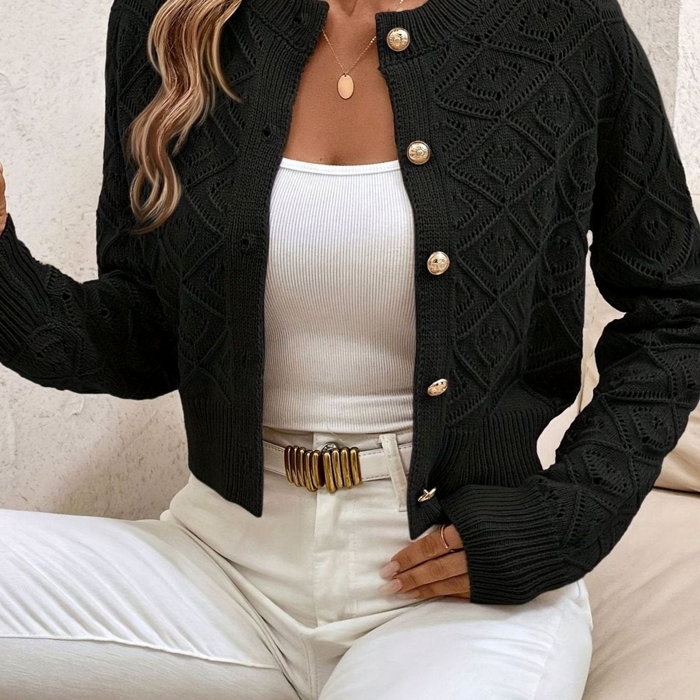 Camille - Cardigan Élégant Court Boutonné