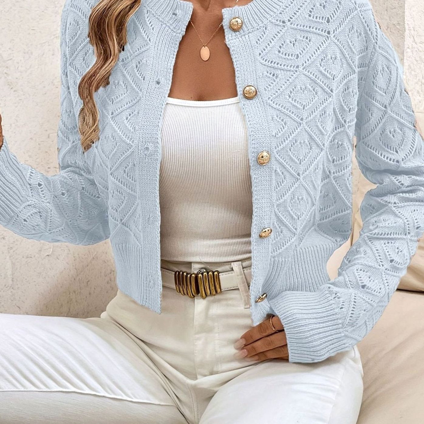 Camille - Cardigan Élégant Court Boutonné