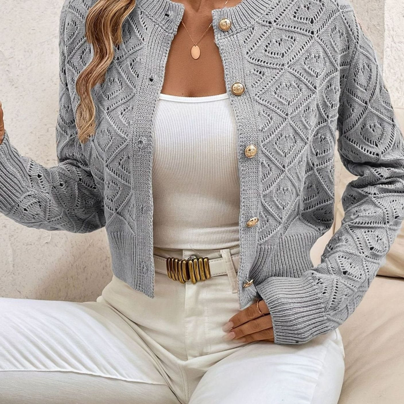 Camille - Cardigan Élégant Court Boutonné
